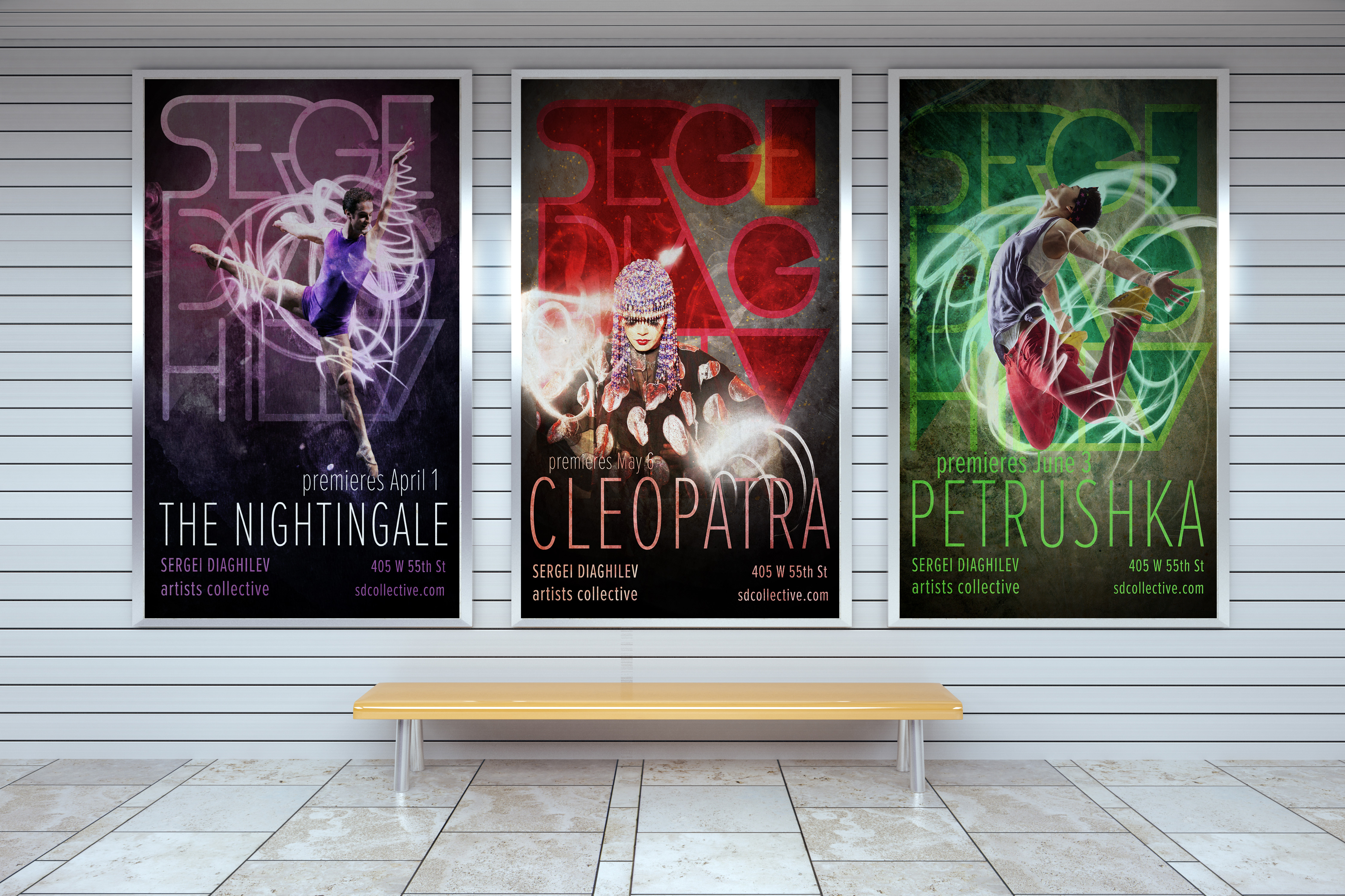 Mockup of a set of posters for different dance shows